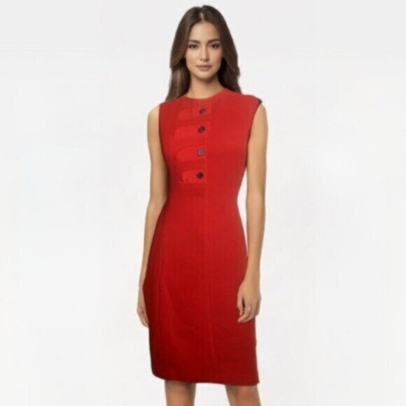 J. McLaughlin Orange Sleeveless Vintage Button Sheath Dress - Picture 1 of 14